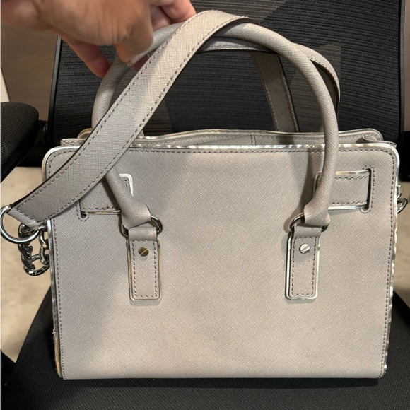 Michael Kors Shoulder Bag Hamilton MK Pattern Leather 12.75" x 9" x 5" Gray - Picture 2 of 8